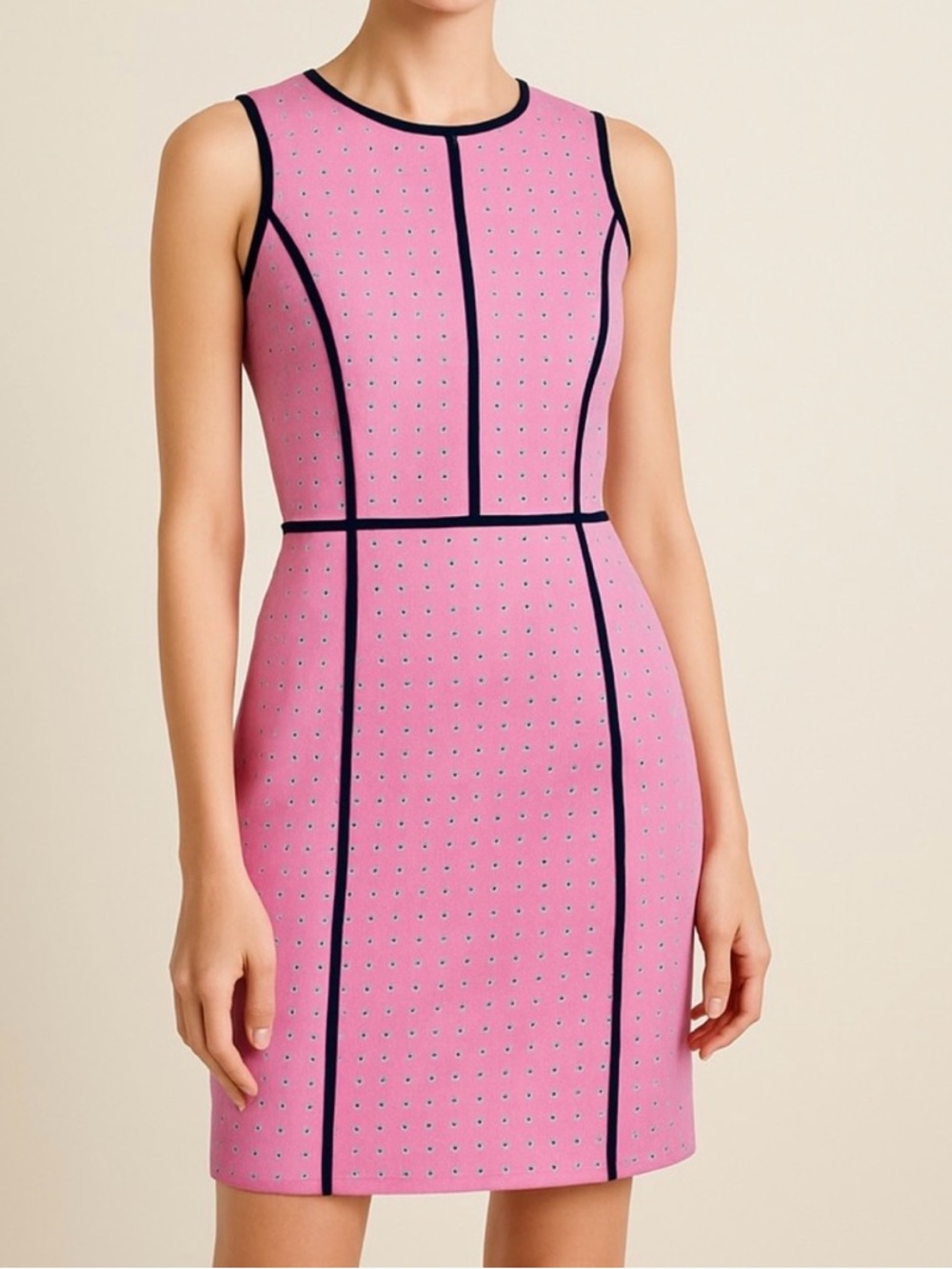 J. Crew Sleeveless Pink Sheath Dress with Contrast Piping